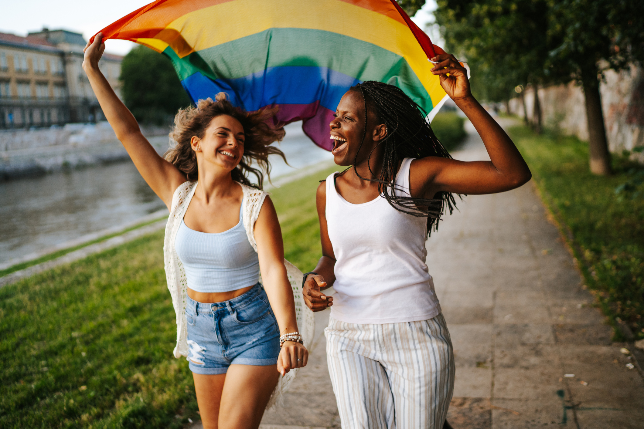 girls with a flag